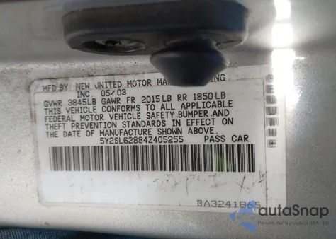 2004 Pontiac Vibe from USA, damaged, VIN 5Y2SL62884Z405255